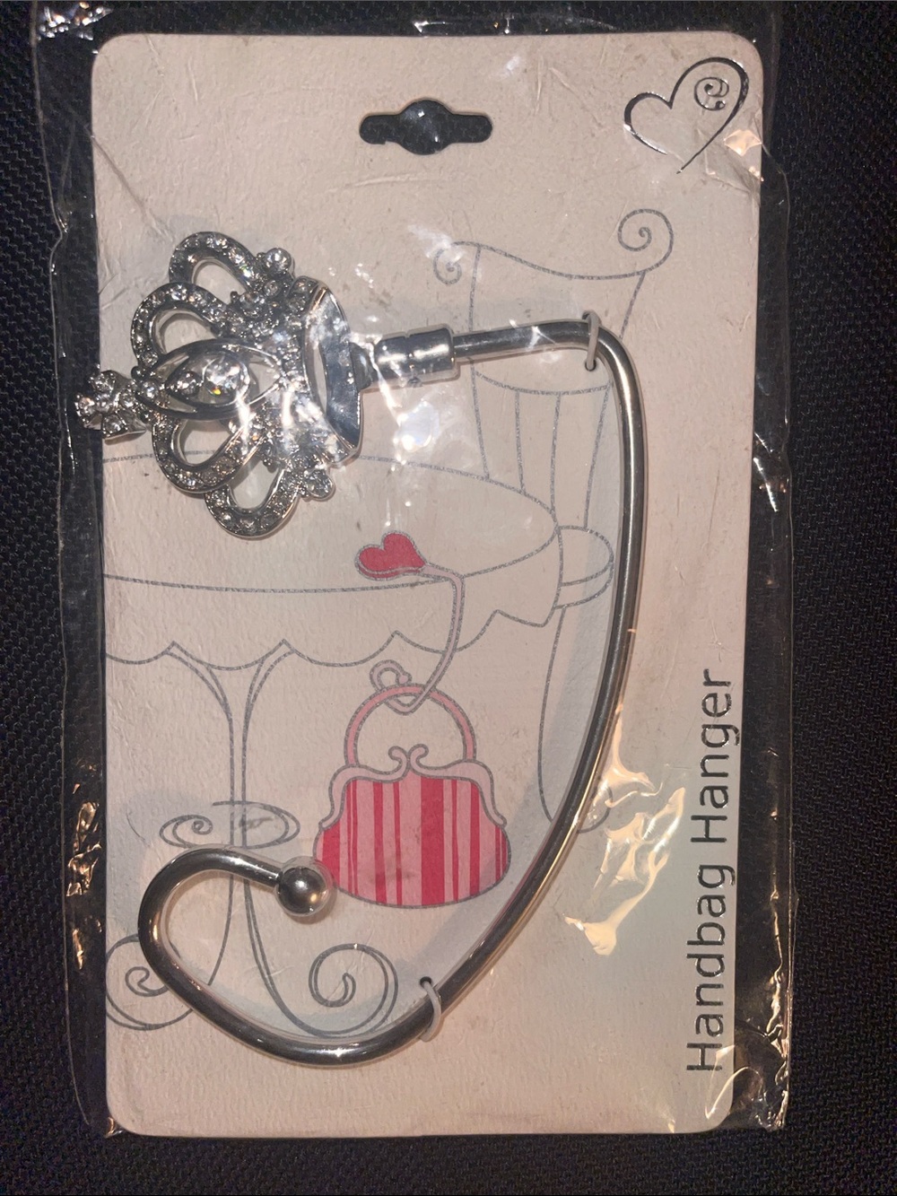 New in pkg. - Crystal Crown Silver Handbag Hanger